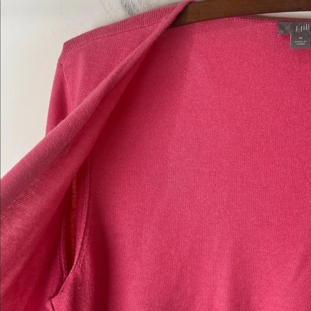 J. JILL Pink Red Black Colorblock Wool Blend Lightweight Cardigan Size Medium